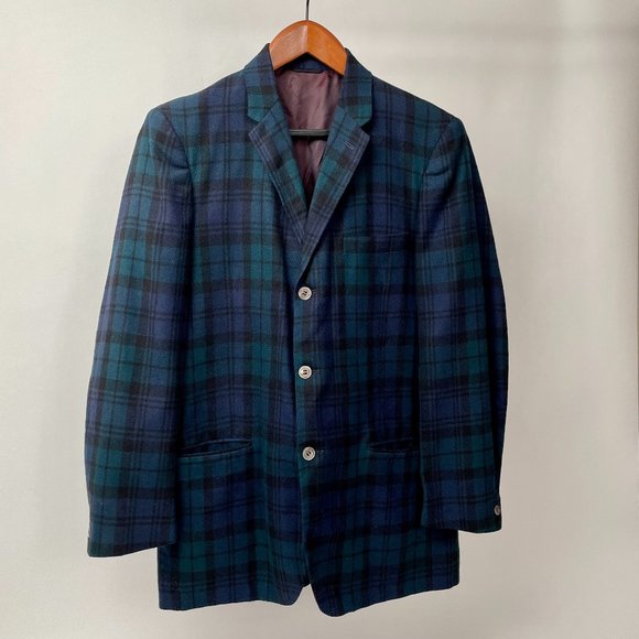 Vintage Lightweight Wool Black Watch Tartan Plaid Blazer Jacket, Size Mens M/L - Picture 1 of 8